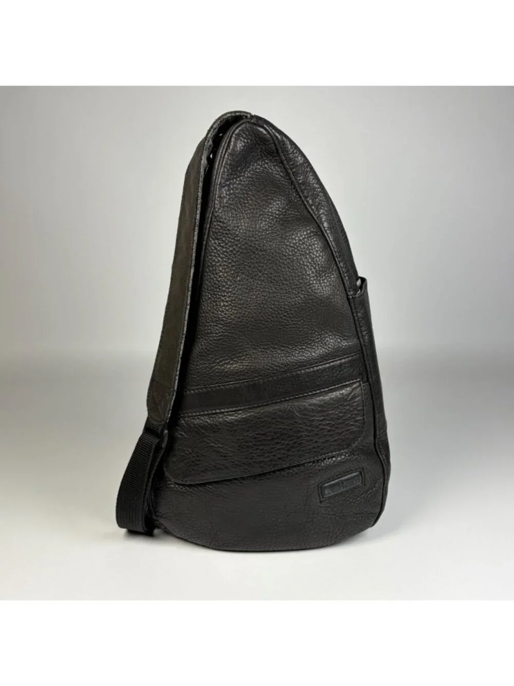LL Bean Ameribag Black Leather Healthy Back Sling Backpack Crossbody Travel VTG